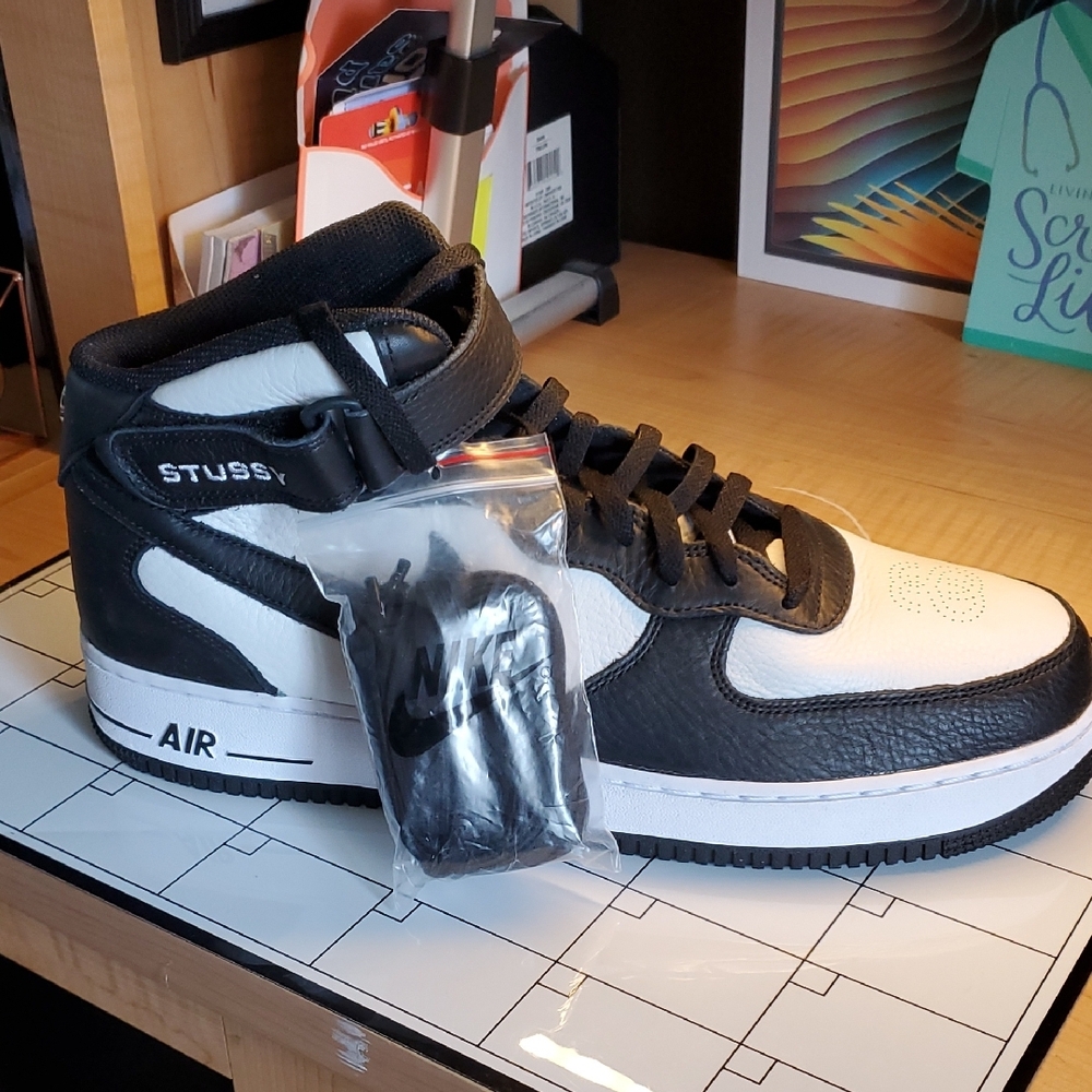 Stussy Black and White High-Top Sneakers